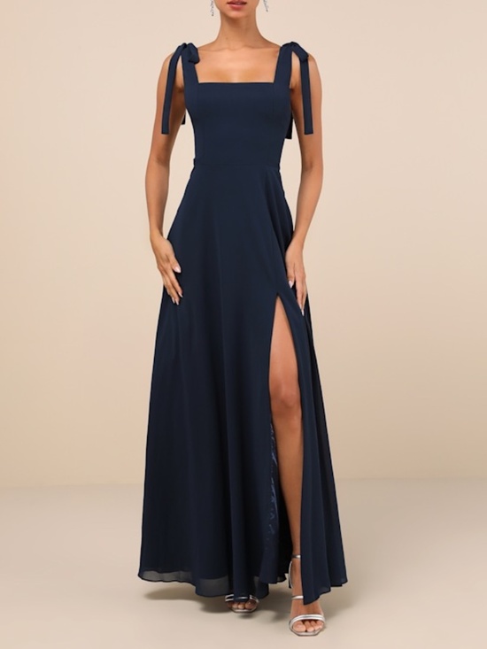 Lulus Love Me Forever Navy Blue Tie-strap Square Neck Maxi Dress - Size XS - Picture 1 of 1